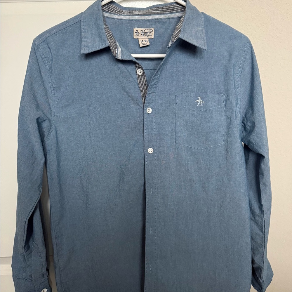 Original Penguin Men's Casual Long Sleeve Blue Shirt